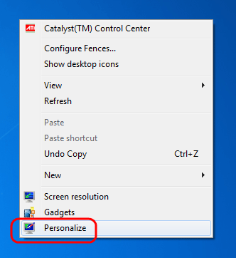 Windows 7 Desktop Properties, Personalize